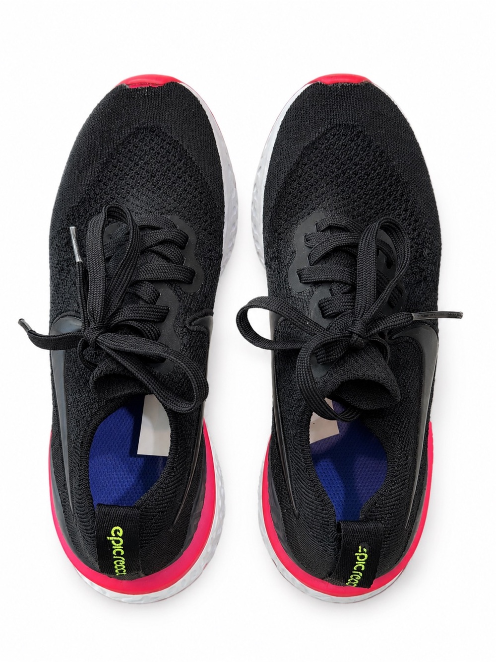 NIKE EPIC REACT FLYKNIT 2 RUNNING SHOES BOYS 4Y BLACK PINK REACT CUSHION